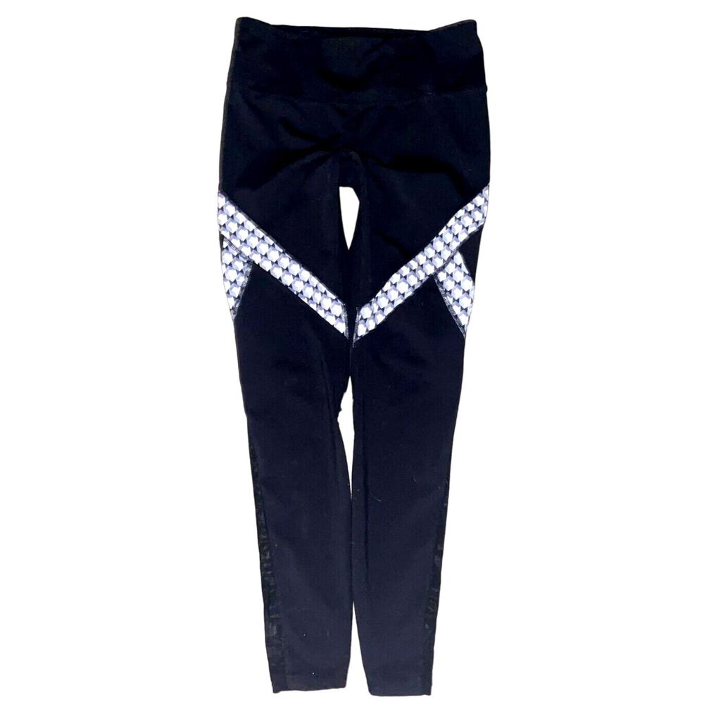Gap Fit Black w Gray & White & Sheer Panels Athletic Leggings Size S (Small)